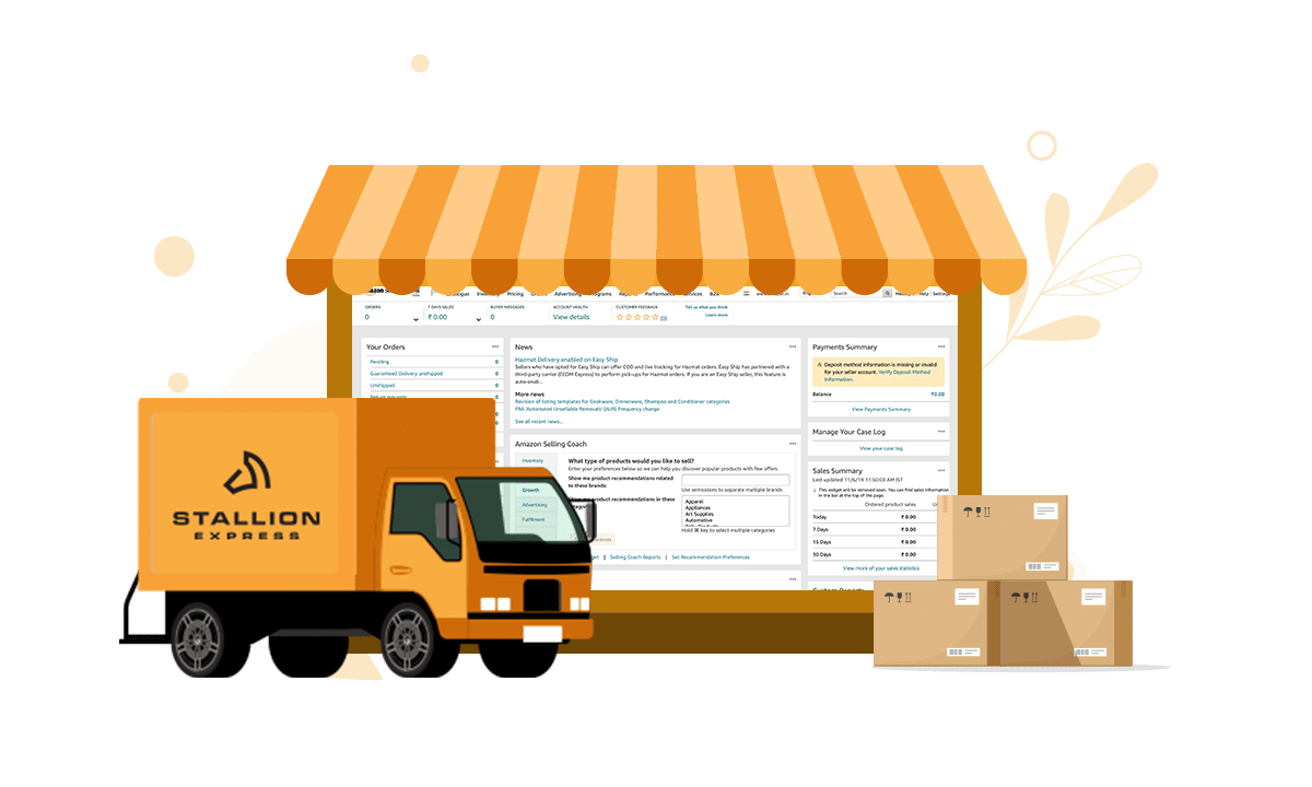 Amazon Store with stallion express truck