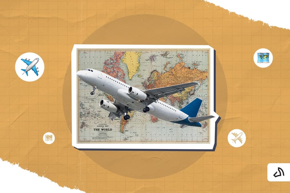 An airplane is on top of a map