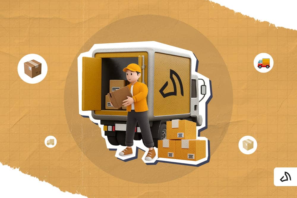 A 3D image of a Stallion crew holding a package