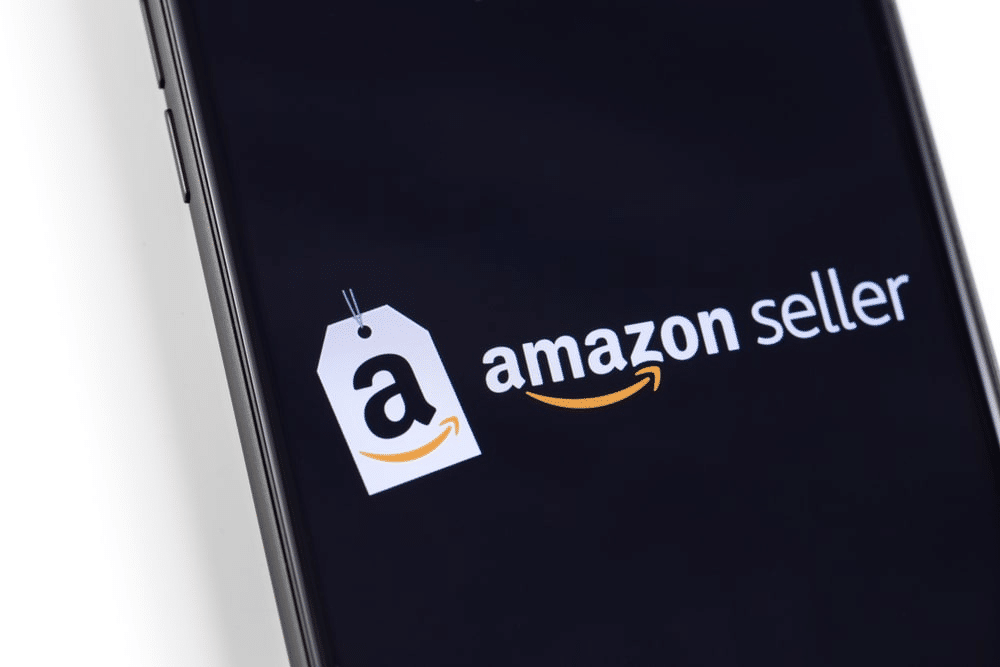 a close up of a phone screen with Amazon Seller logo