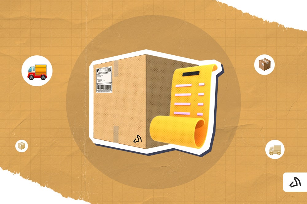 A packaging box with a yellow document.