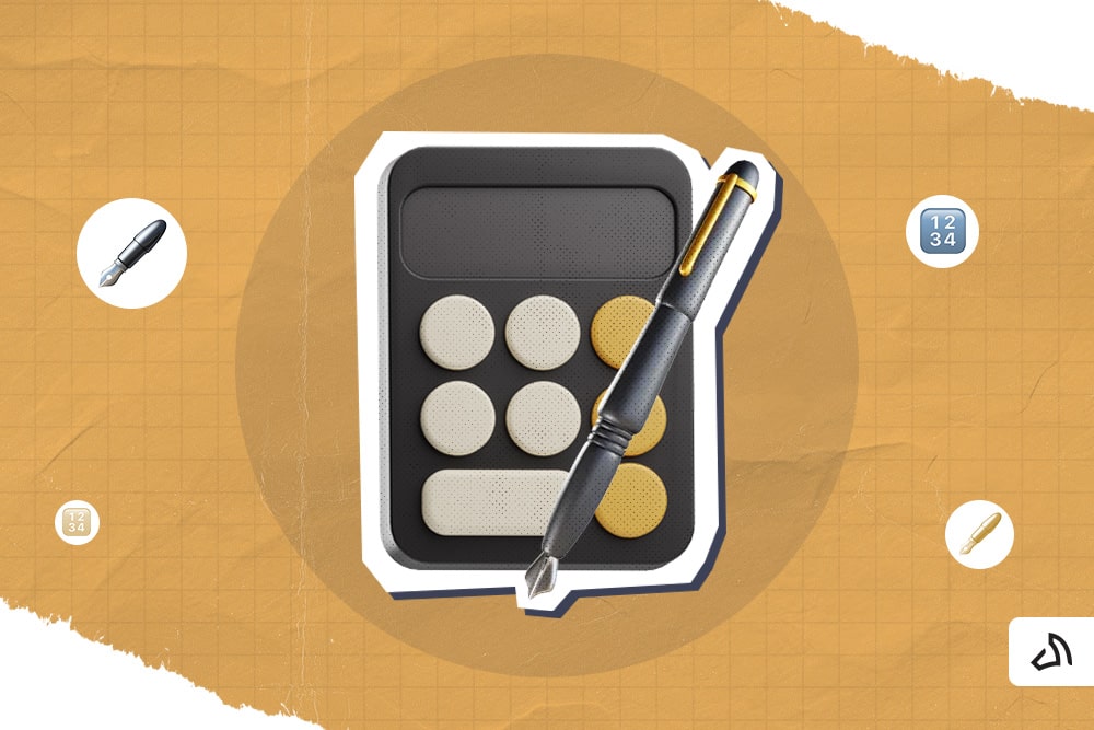 Une calculatrice noire surmontée d'un stylo noir