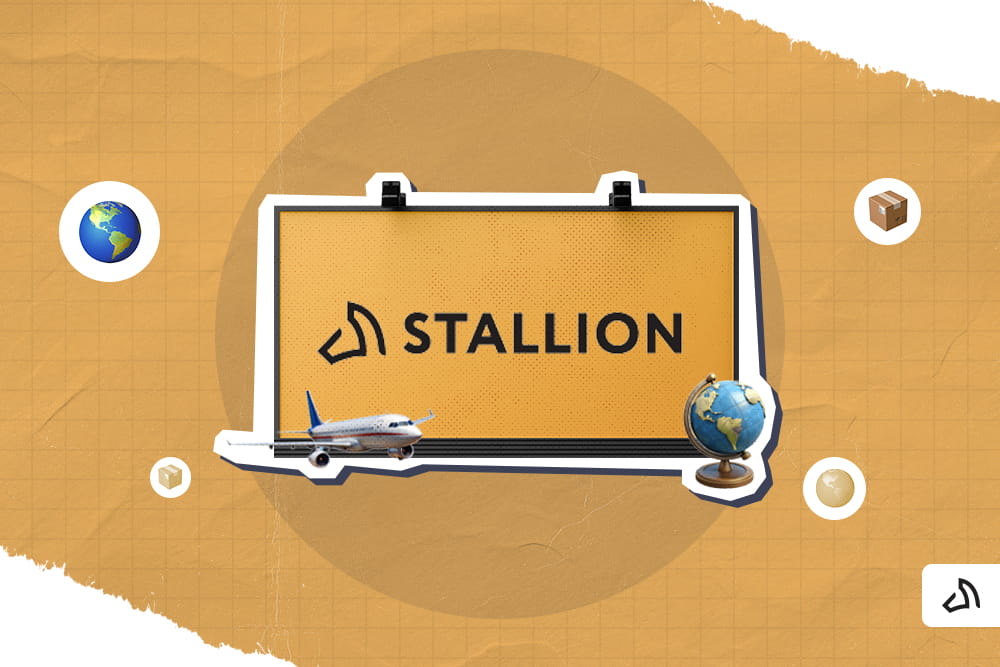 The Stallion logo on a screen with an airplane and globe icons