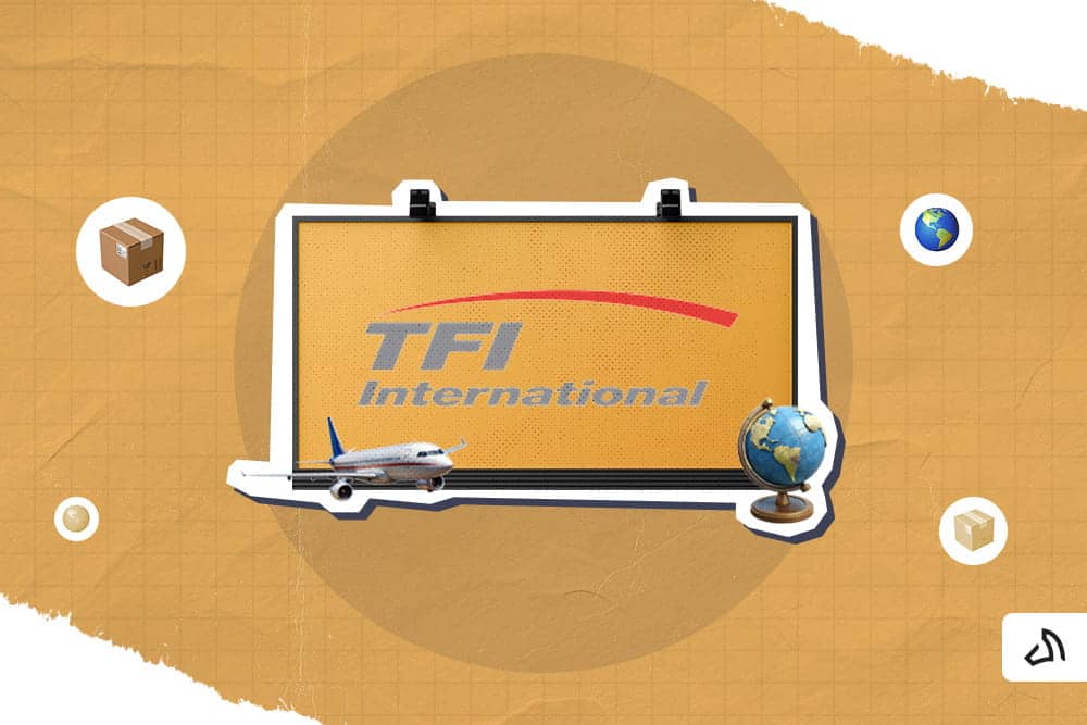 The TFI International logo on the screen with an airplane and a logo 
