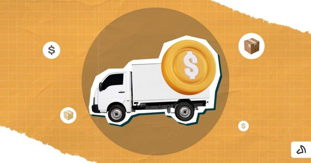 A white delivery truck with a dollar sign