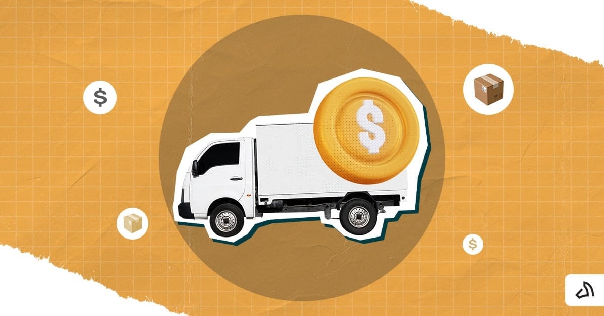 A white delivery truck with a dollar sign