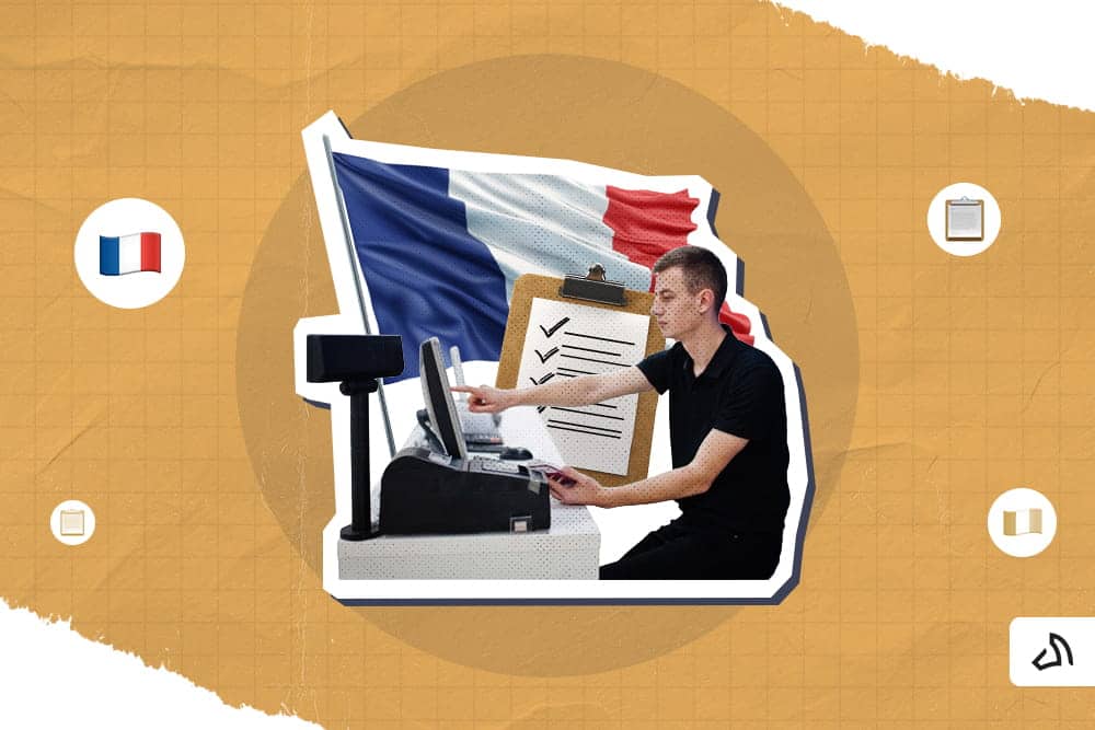 A French customs officer working in front of the laptop