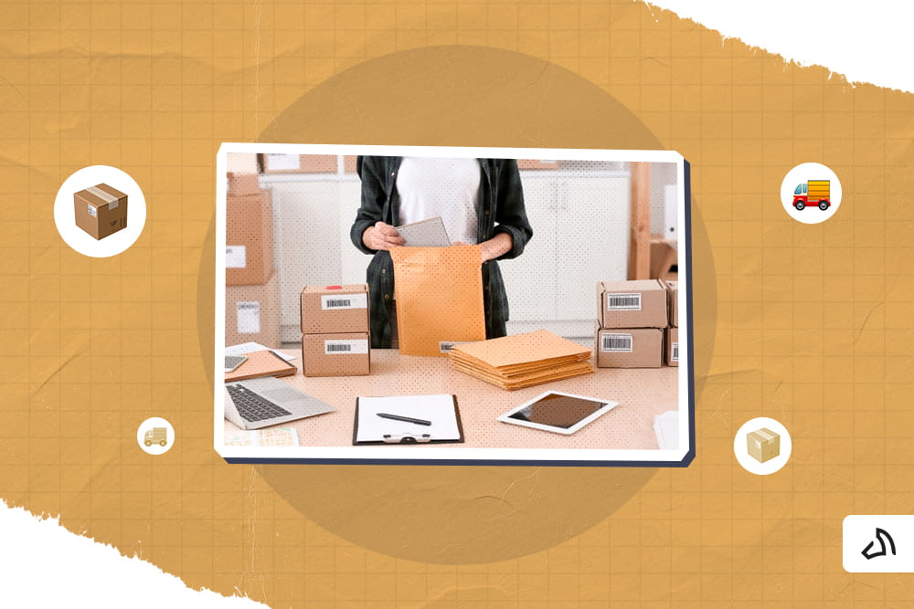 A woman packing orders