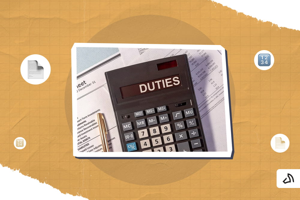 Une calculatrice noire avec des documents en dessous