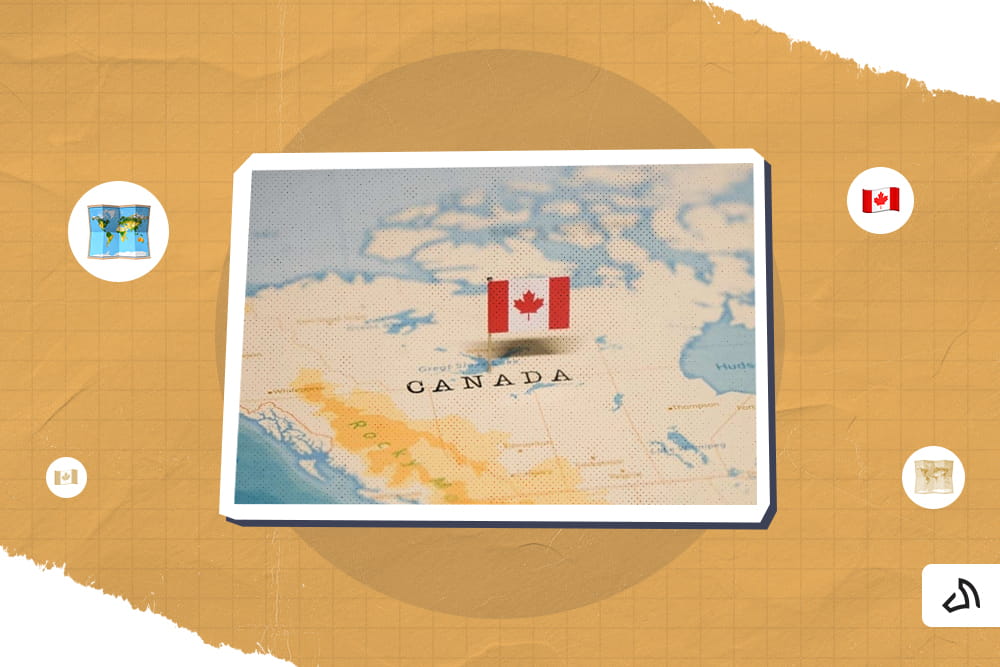 Une carte canadienne avec le drapeau canadien épinglé dessus
