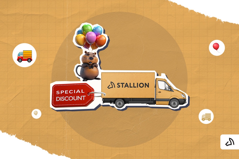 A Stallion delivery van with a special discount tag attached to it and a flying beaver at the back.