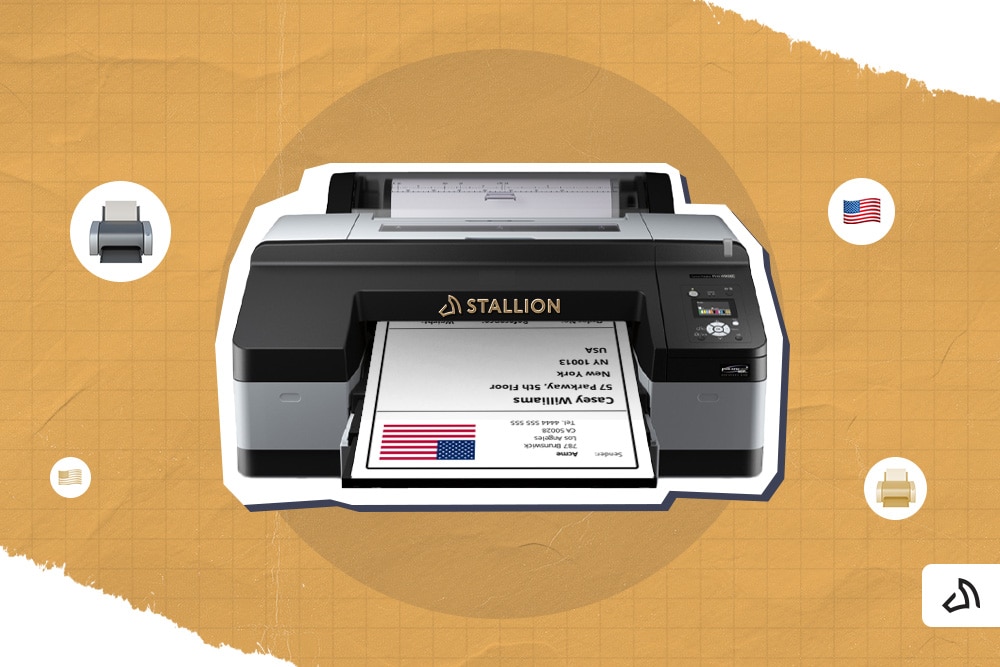 A printer printing a shipping label