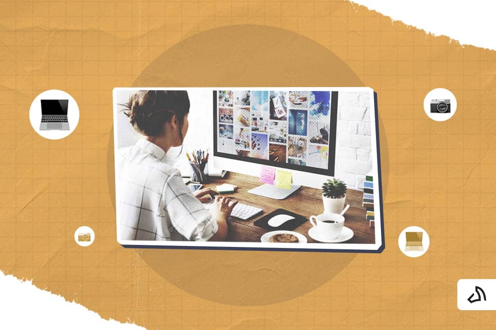A woman uploading photos on her computer