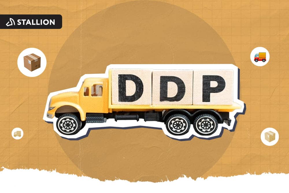 A yellow truck with the DDP blocks