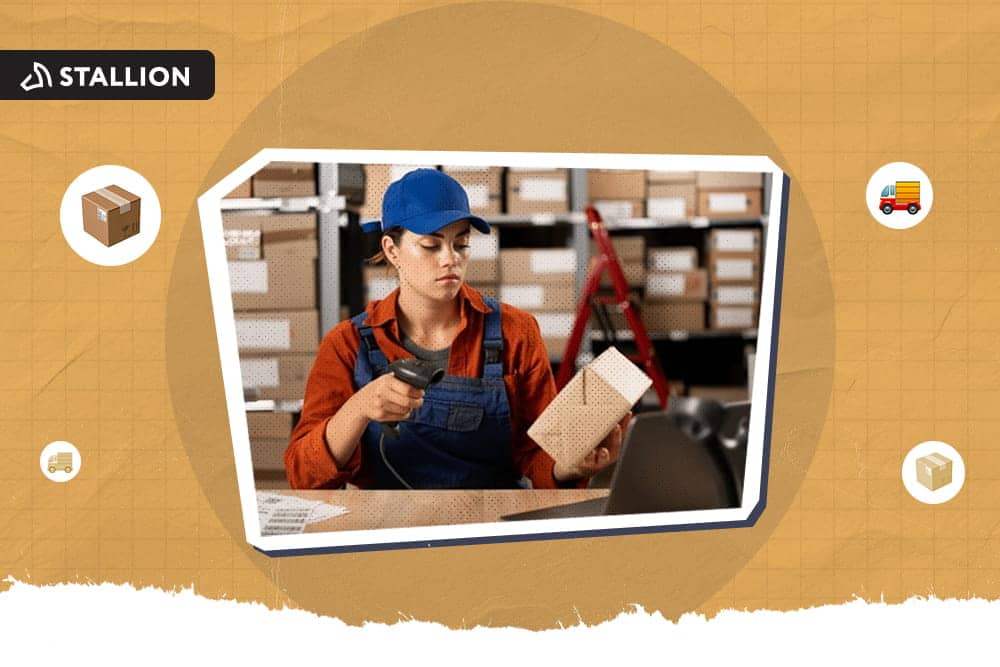 A woman is scanning a package