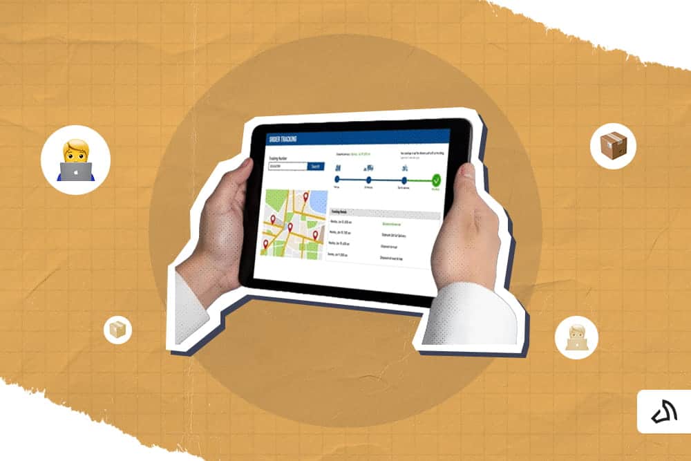 A pair of hands is holding a tablet with a tracking application