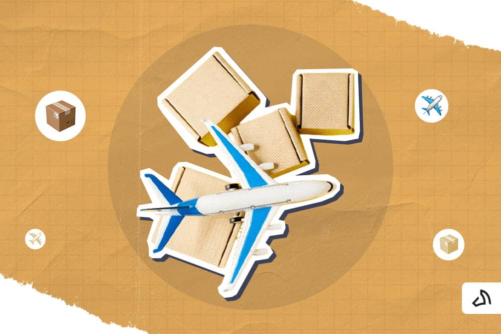 An airplane figure on top of four brown boxes