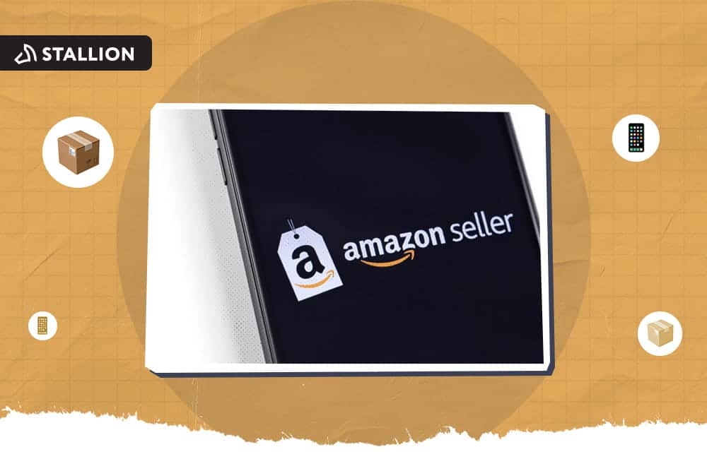 A zoomed-in image of a phone with the Amazon seller logo