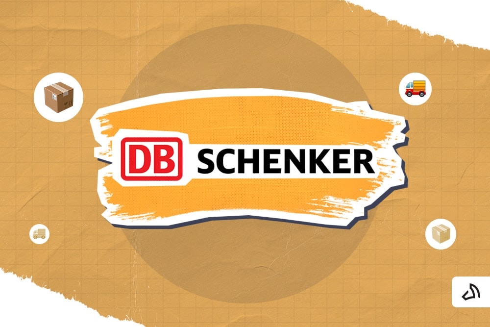 DB Schenker logo with an orange paint stroke at the back