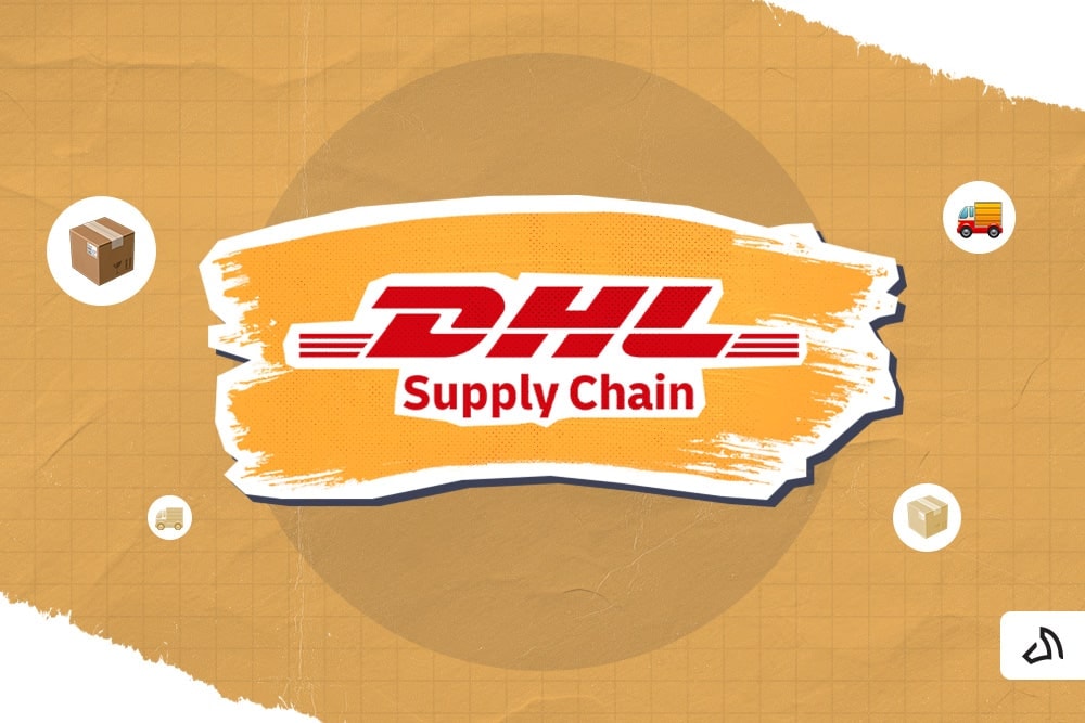 DHL Supply Chain logo with an orange paint stroke at the back
