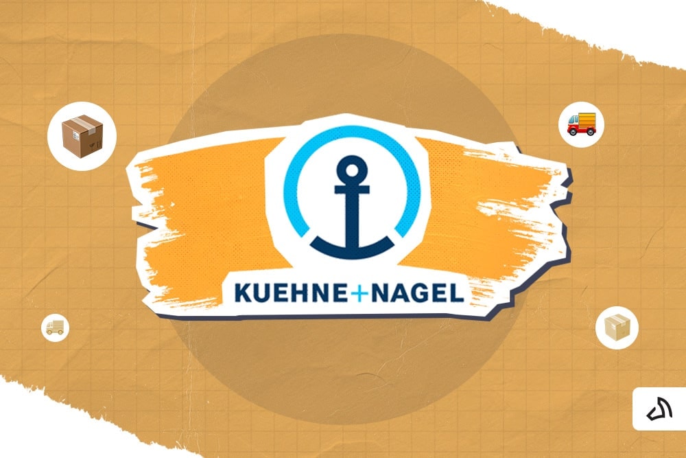 Kuehne + Nagel logo with an orange paint stroke at the back