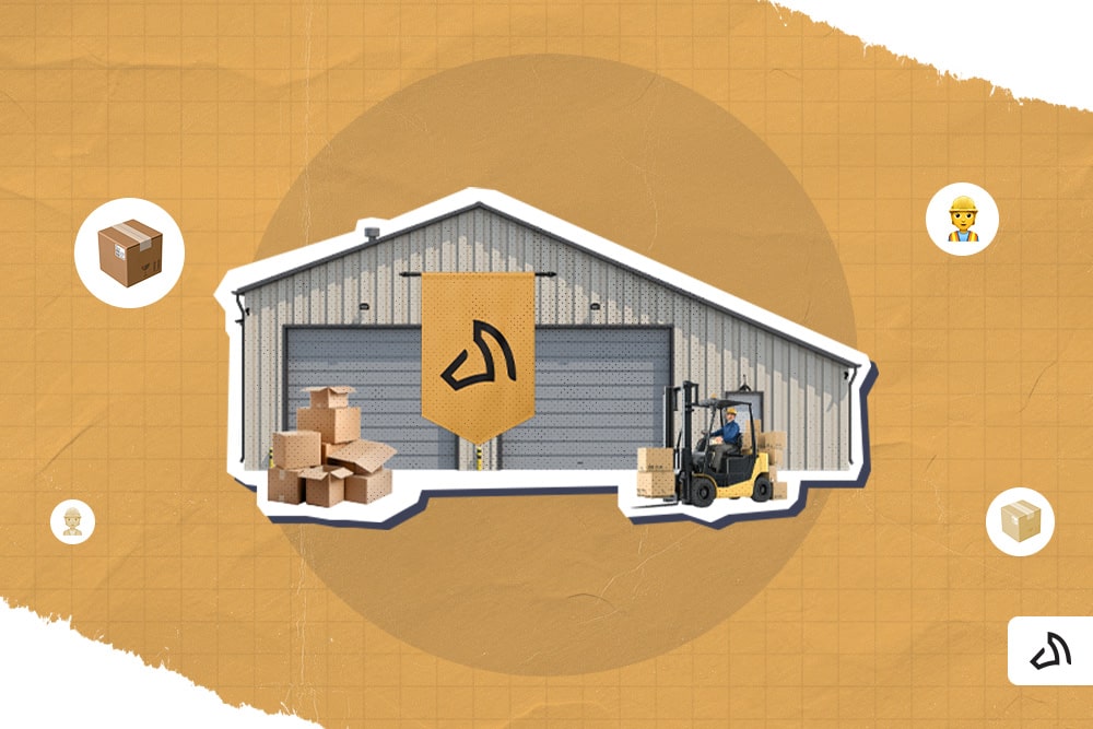 Stallion banner placed at the entrance of the warehouse.