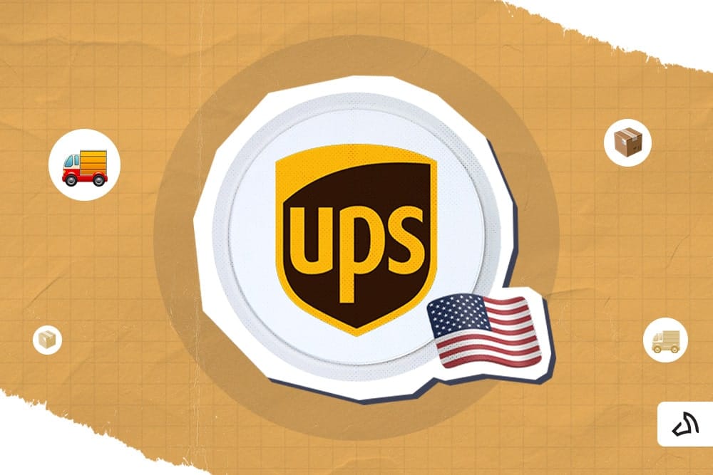 The UPS logo with the US flag on its lower right side.