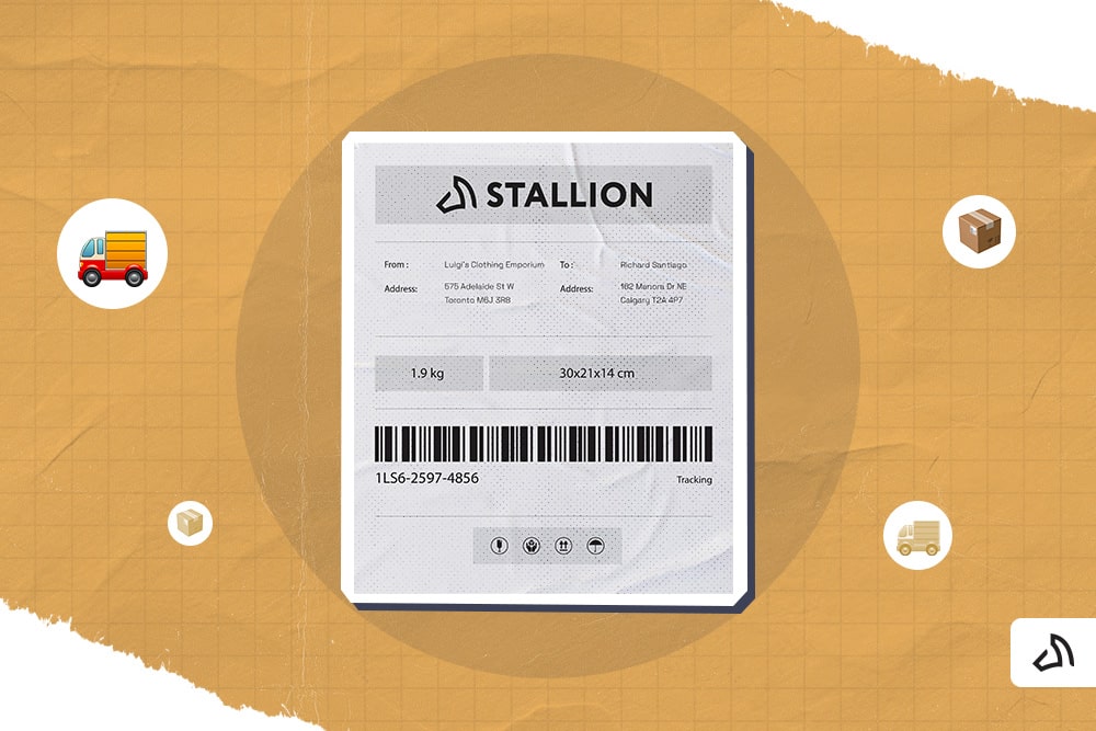 A Stallion shipping label with complete receiver and sender details