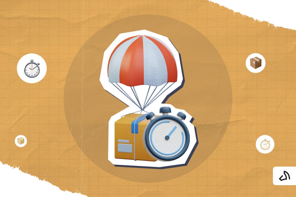 A package with a stopwatch attached to a parachute