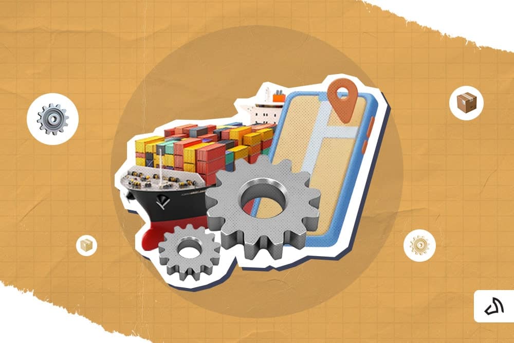 A phone with a gear cog and a ship.