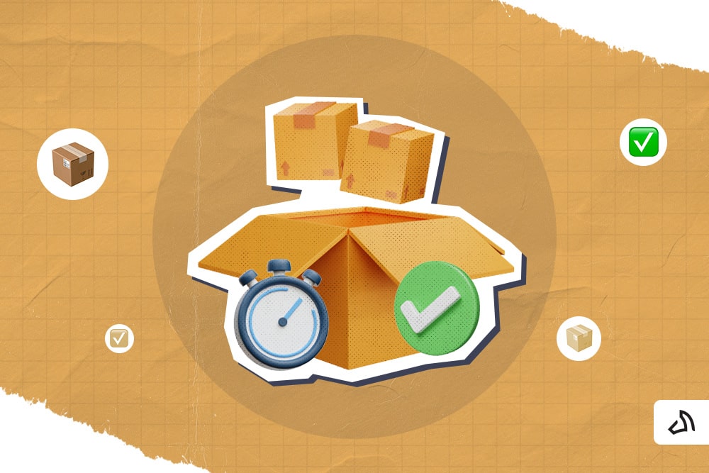 Deux petites boîtes flottant au-dessus d'une boîte ouverte avec des icônes de réveil et de coche verte