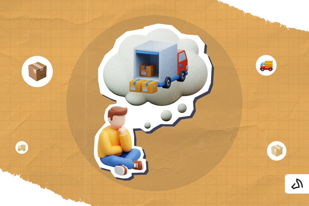 A person thinking of an opened delivery truck