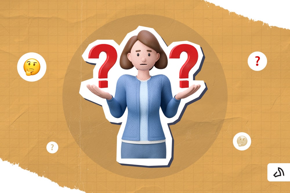 A person with two question marks beside it