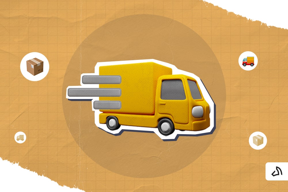 A yellow delivery van with a motion icon at its backend