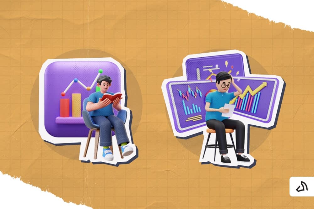 Two people with two different graphs behind them