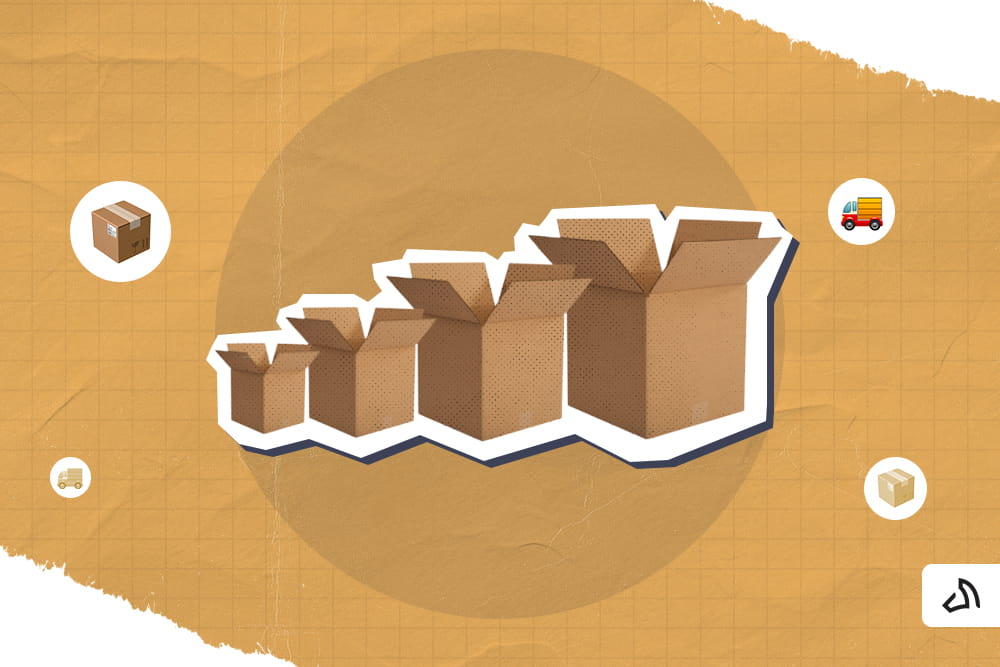 Four boxes lined up horizontally from smallest to largest