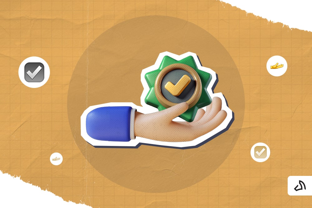 A hand showing a ribbon with a check mark