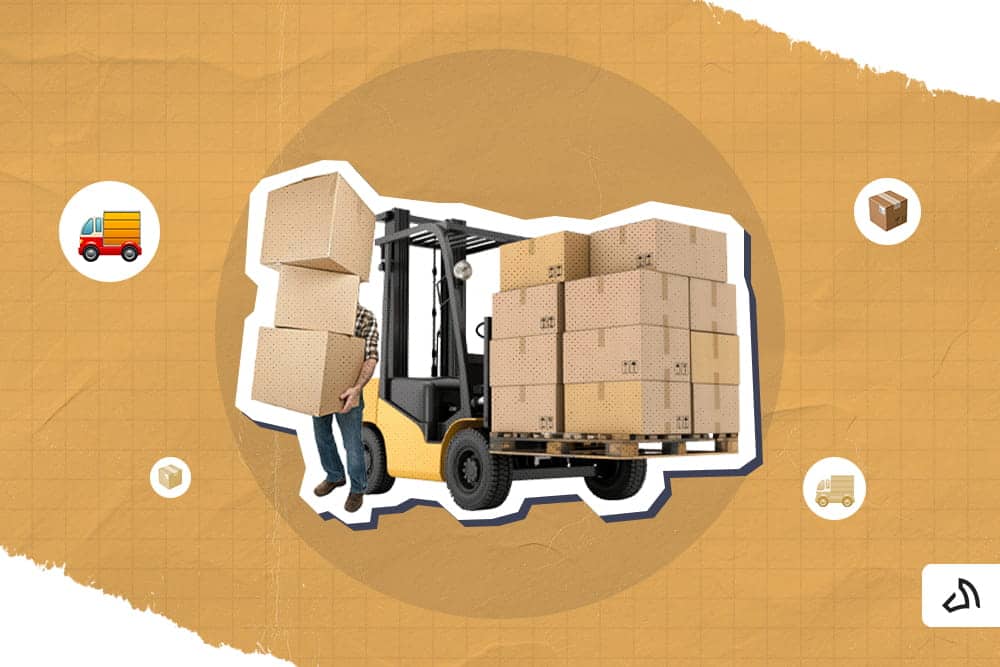 A person carrying boxes with a forklift lifts boxes