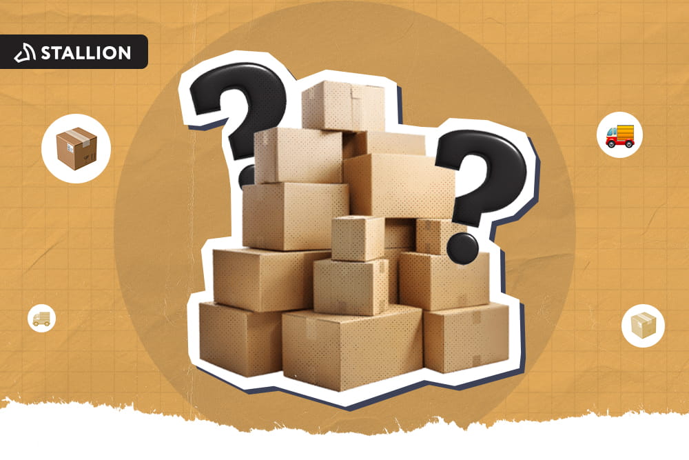 A stack of boxes with two black question marks on each side