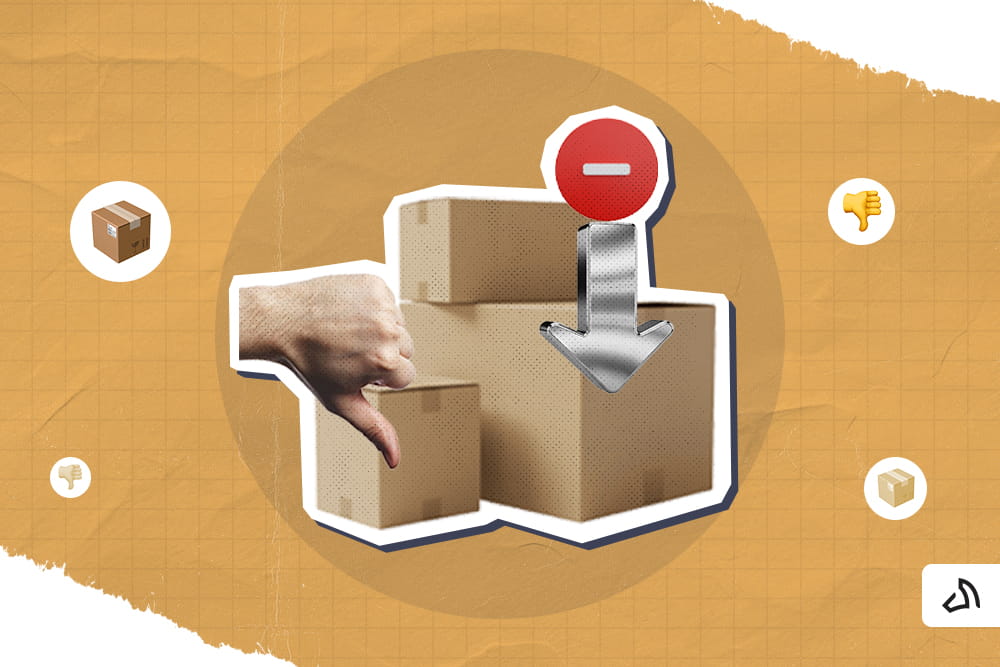 A thumbs down with boxes in the background