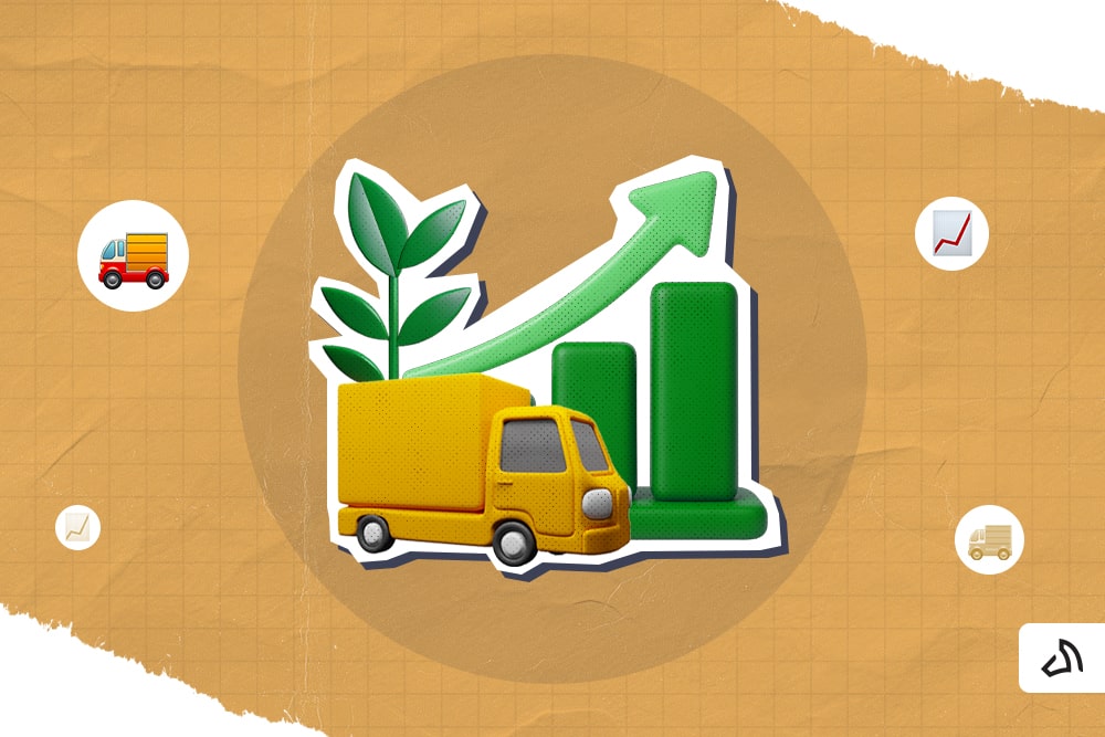 A yellow van in front of a green graph