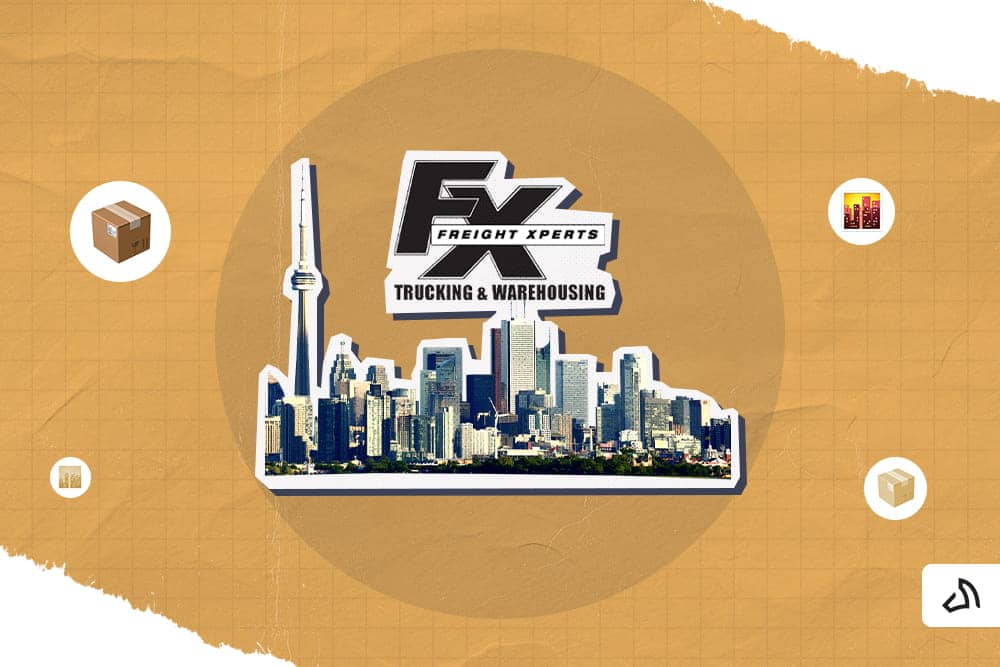The Freight Xperts logo on top of Vancouver skyline
