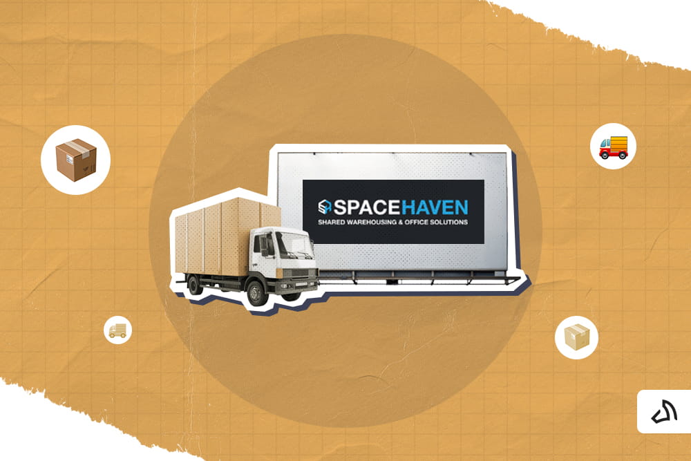 A dry van with the Space Haven logo on the billboard