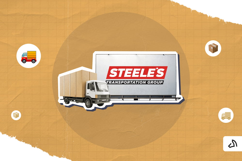 A dry van with the Steele's Transportation Group logo on the billboard