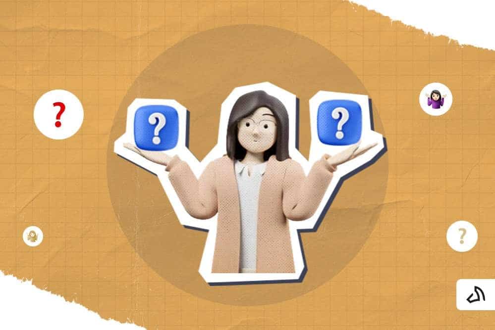 A girl having a question mark on each side.