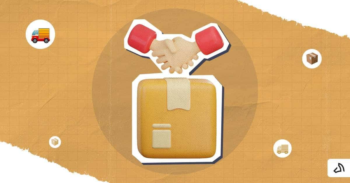 A handshake above a parcel.
