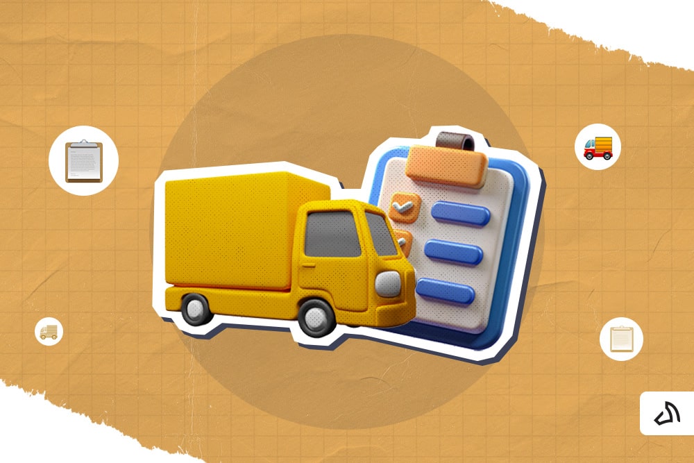A yellow delivery van with a blue checklist