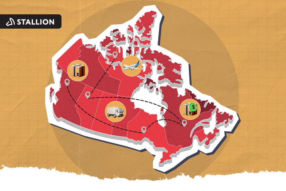 Canada land with different shipping-related icons
