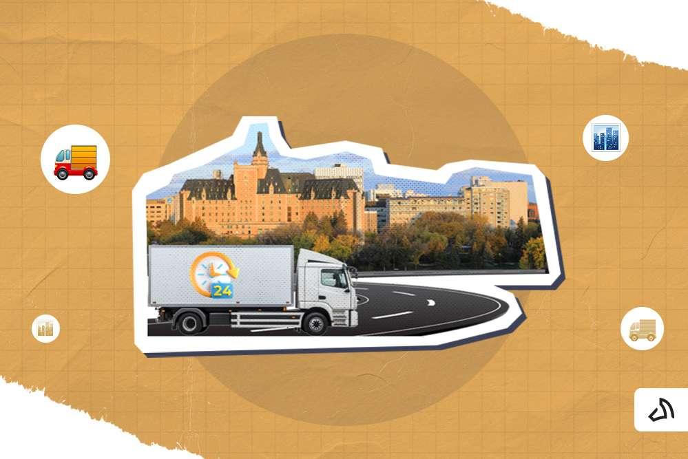 Delivery truck with a 24-hour timer towards Saskatoon.