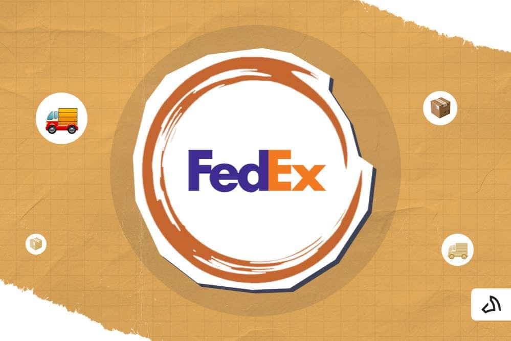 Le logo FedEx à l'intérieur d'un trait de pinceau circulaire.